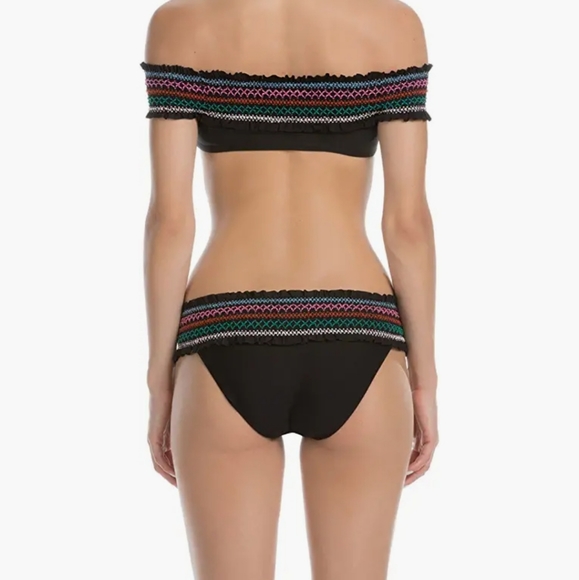 ISABELLA ROSE Women's Embroidered Smocked Off The Shoulder Bandeau Bikini set - Picture 2 of 7